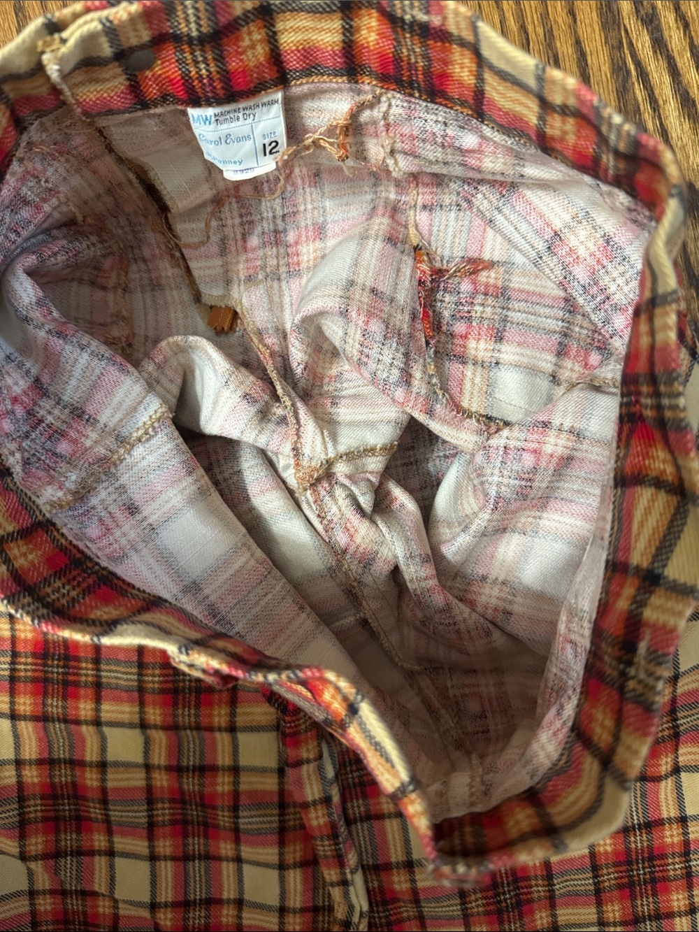 Vintage 1970s Carol Evans JCPenney Plaid High Rise Wide Leg Pants Size 26 Cotton - Picture 7 of 7